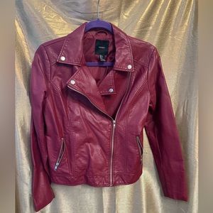 Red Vegan Leather Motorcycle Jacket Size Small